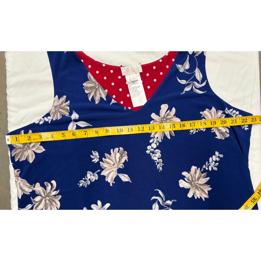 Belle by Kim Gravel Womens XL Blue Floral Polka Dot Trim V-Neck Tank Top - Picture 5 of 5